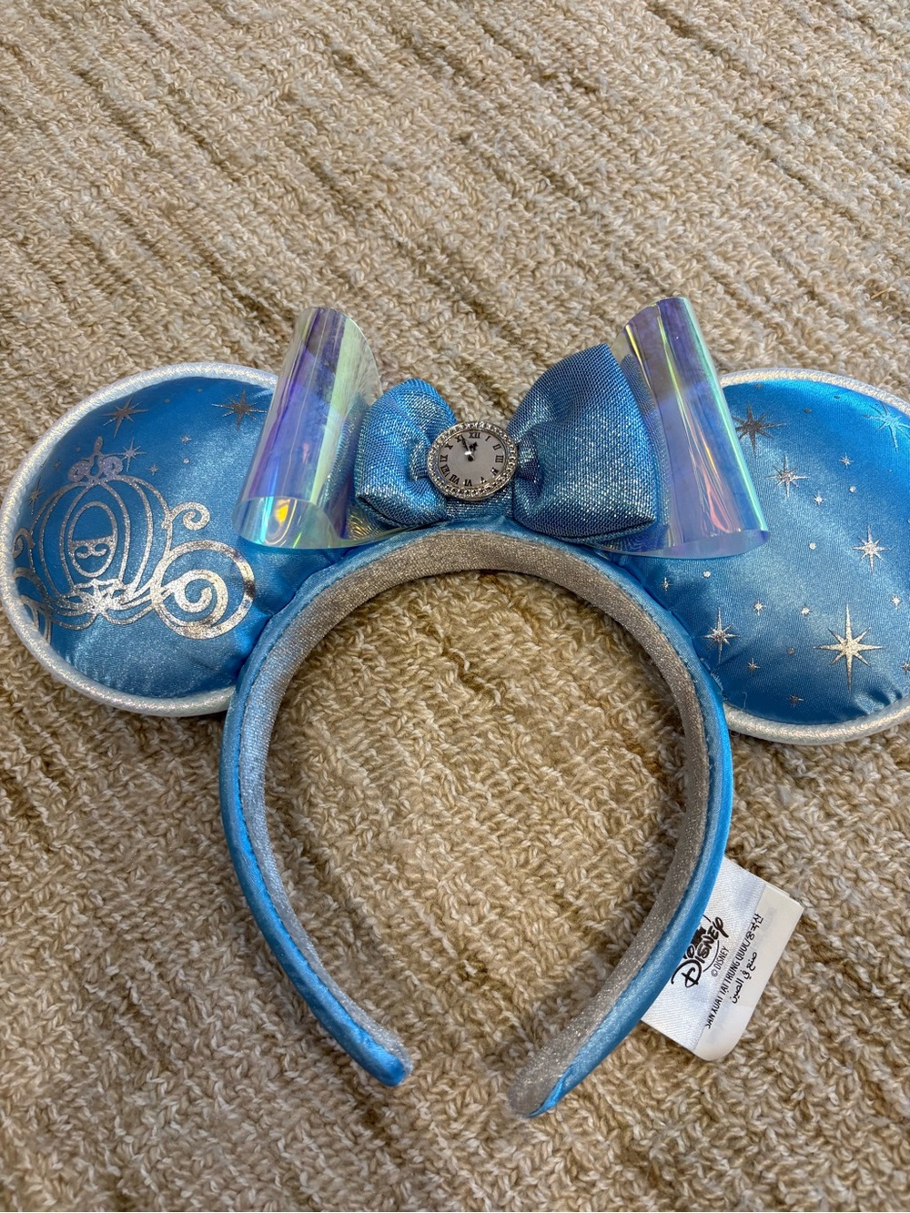 Disney Cinderella Blue Iridescent Minnie Ear Headband with Clock Charm